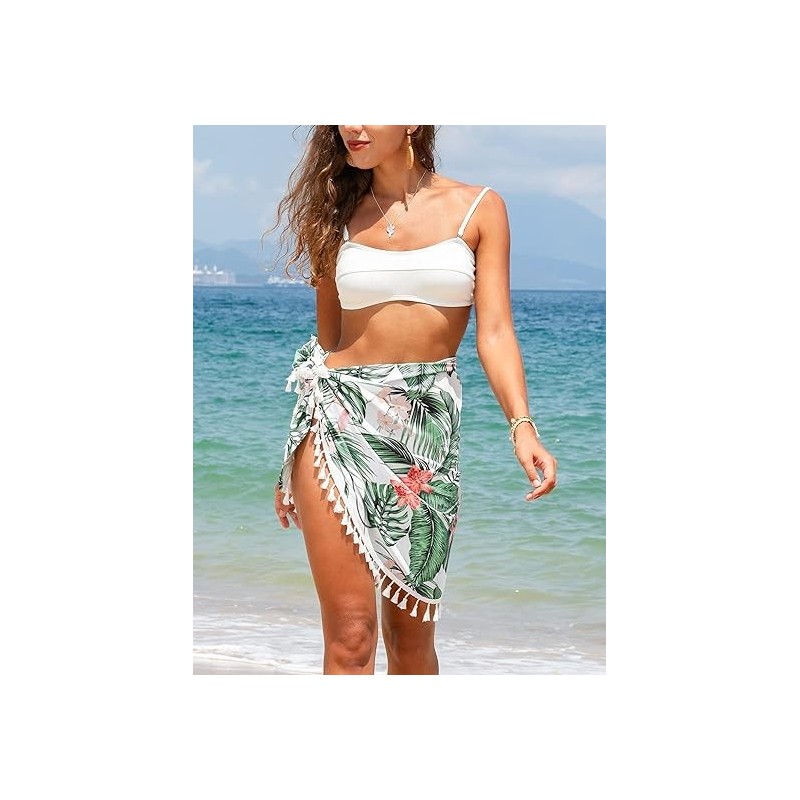 Women's Floral Print Knotted Bikini Sets Sarongs Tropical Print Tasse