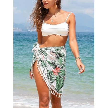 Women's Floral Print Knotted Bikini Sets Sarongs Tropical Print Tasse