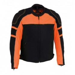 Men’s Black and Orange Armored Textile Jacket with Removable Rain Jacket Liner