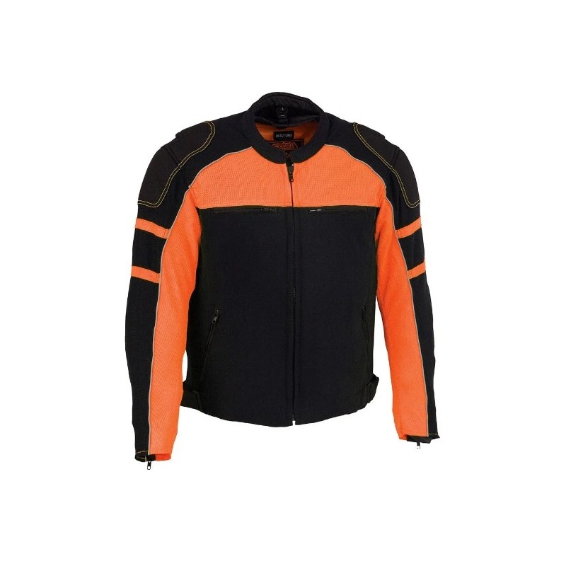 Men’s Black and Orange Armored Textile Jacket with Removable Rain Jacket Liner