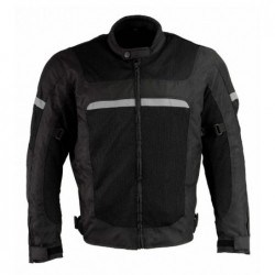 Black Armored Mesh Racer Jacket with Reflective Piping for Men - All Season Jacket