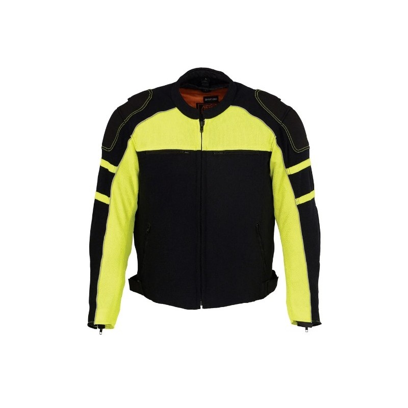 Men’s Black and Neon Green Armored Textile Jacket with Removable Rain Jacket Liner