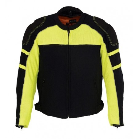 Men’s Black and Neon Green Armored Textile Jacket with Removable Rain Jacket Liner