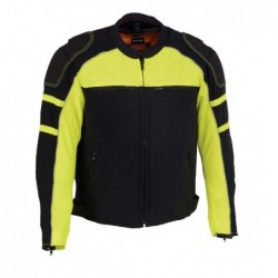 Men’s Black and Neon Green Armored Textile Jacket with Removable Rain Jacket Liner