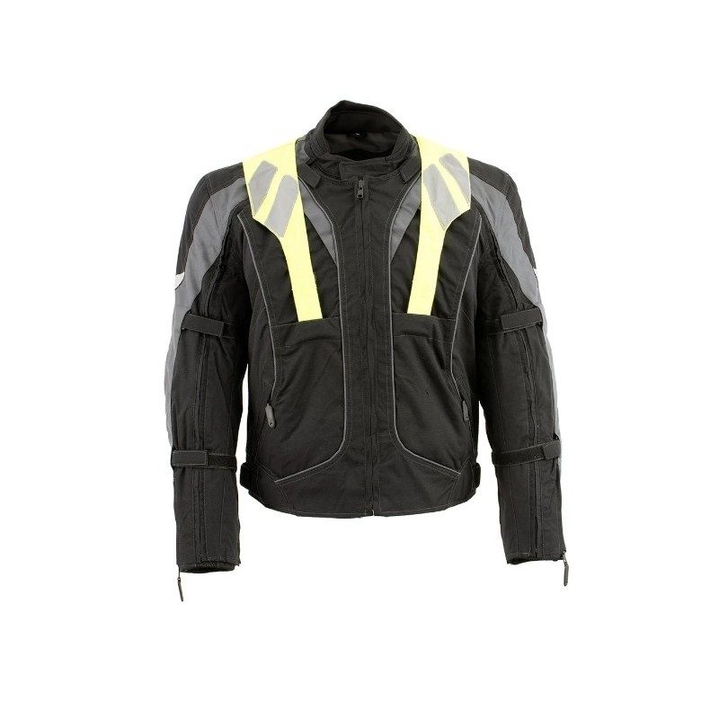 Men's Armored Two in One Textile and Mesh Racing Jacket with Retractable Hi Viz Protection