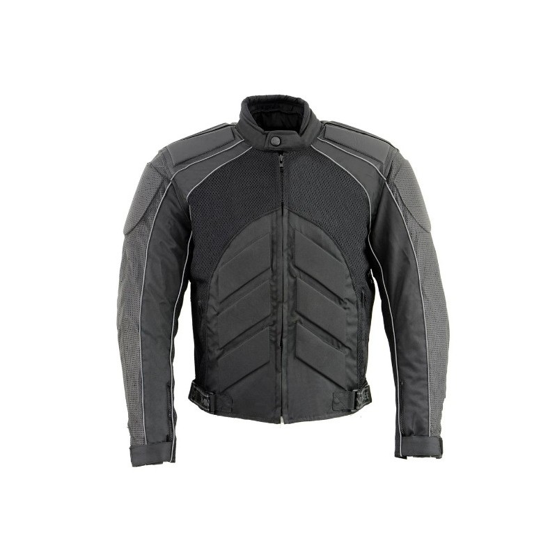 Men's Black Armored Moto Textile and Leather Combo Jacket