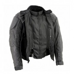 Men's Black Armored Moto Textile and Leather Combo Jacket