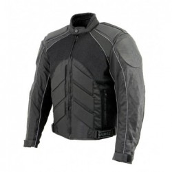 Men's Black Armored Moto Textile and Leather Combo Jacket