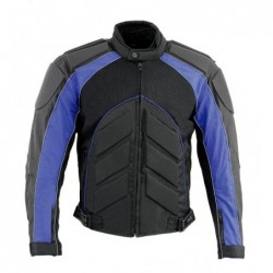 Men's Black and Blue Armored Moto Textile and Leather Combo Jacket