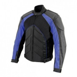 Men's Black and Blue Armored Moto Textile and Leather Combo Jacket