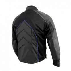 Men's Black and Blue Armored Moto Textile and Leather Combo Jacket