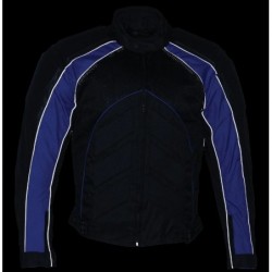 Men's Black and Blue Armored Moto Textile and Leather Combo Jacket