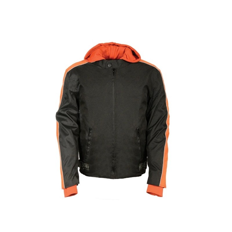 Men’s SH2035 Black and Orange Nylon Racer Jacket with Hoodie