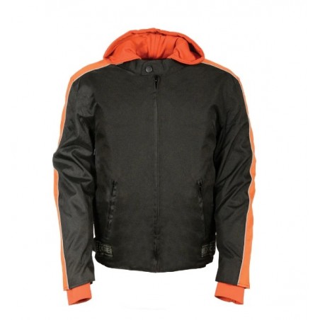 Men’s SH2035 Black and Orange Nylon Racer Jacket with Hoodie