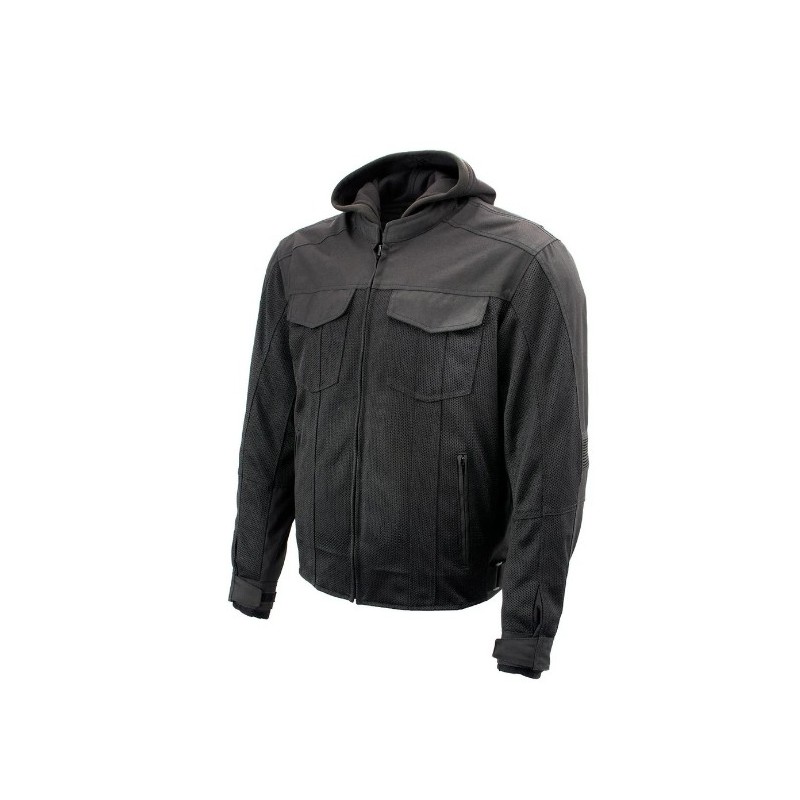 Men’s 'Requiem' Black Mesh Jacket with X-Armor Protection and Removable Hoodie