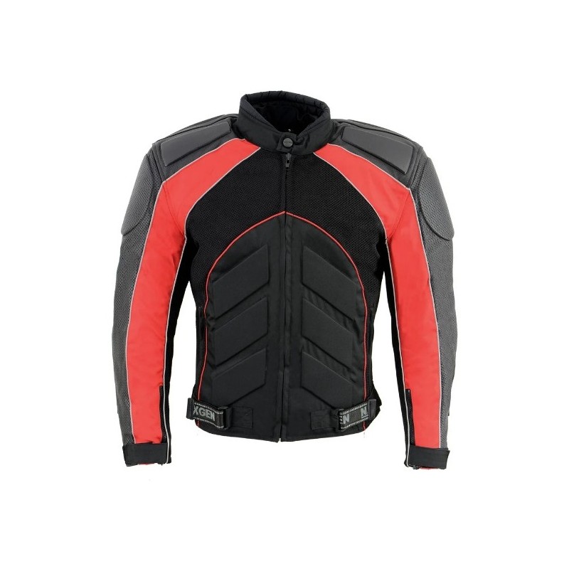 Men's Combo Black and Red Armored Leather and Textile with Mesh Moto Jacket