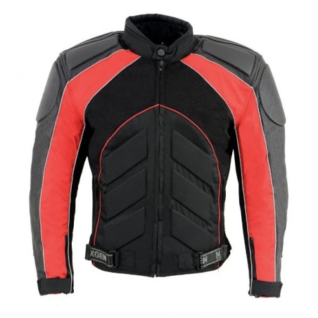 Men's Combo Black and Red Armored Leather and Textile with Mesh Moto Jacket