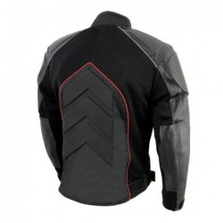 Men's Combo Black and Red Armored Leather and Textile with Mesh Moto Jacket