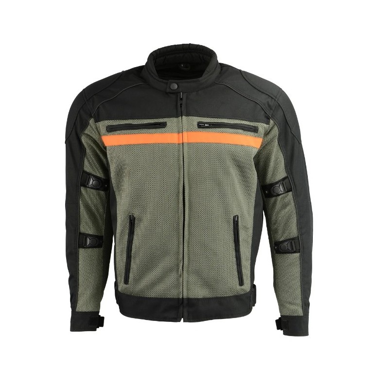 Men's Black and Grey Nylon and Mesh Combo Racer Jacket with Armor