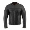 Men's Black Leather Sporty Crossover Scooter Motorcycle Jacket w-Reflective Piping