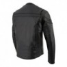 Men's Black Leather Sporty Crossover Scooter Motorcycle Jacket w-Reflective Piping