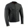 Men's Black Leather Sporty Crossover Scooter Motorcycle Jacket w-Reflective Piping