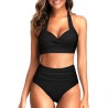 Swimsuit Retro Halter Ruched High Waist Bikini with Bottom