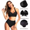 Swimsuit Retro Halter Ruched High Waist Bikini with Bottom