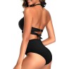 Swimsuit Retro Halter Ruched High Waist Bikini with Bottom