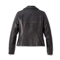 Women's Classic Biker Debossed Leather Jacket In Stock Size S