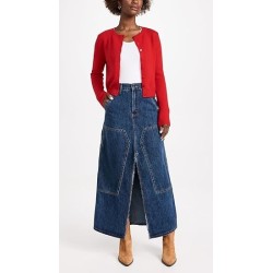 MOON RIVER Women's Front Slit Denim Midi Skirt,In Stock Size L